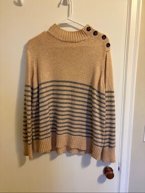 St. John's Bay Beige and Gray Striped Cowl-Neck Sweater
